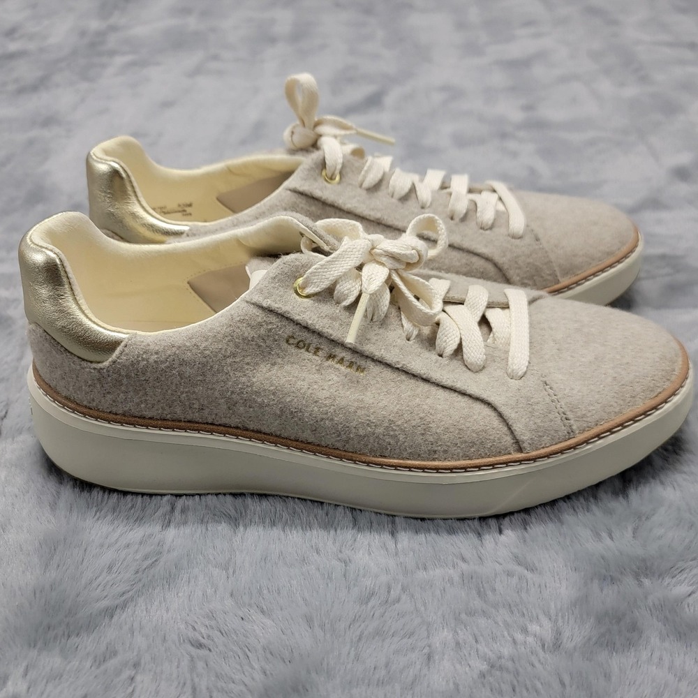 Cole Haan Grandpro Topspin Sneakers Womens 9.5B Oatmeal Felt Comfort Laced Shoes